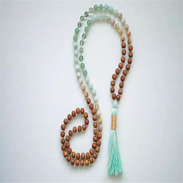 6mm Sandalwood 7 chakra 108 Beads Tassel Mala Necklace Wood Lariat Women