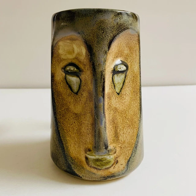 Mara Sculpted Beer Stein Mask Heart Mug Signed 15 oz Stoneware Pottery Mexico