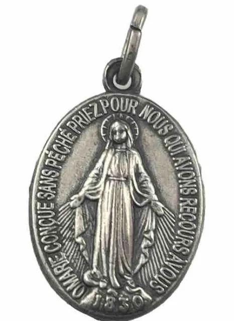 Vintage Catholic French Miraculous Mary Silver Tone Religious Medal