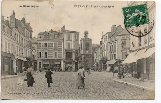 EPERNAY - Marne - CPA 51 - the streets - Place Auban Moet - shops