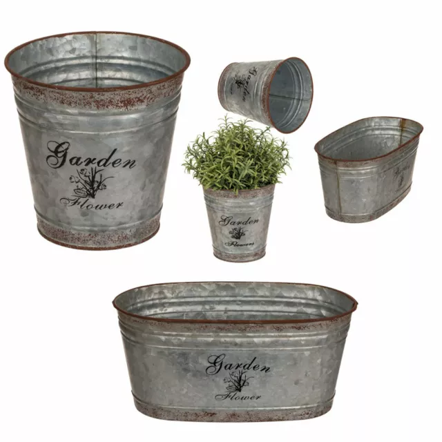 Metall Blumentopf verzinkt rund oval Kräutertopf Pflanztopf Garden & Flowers