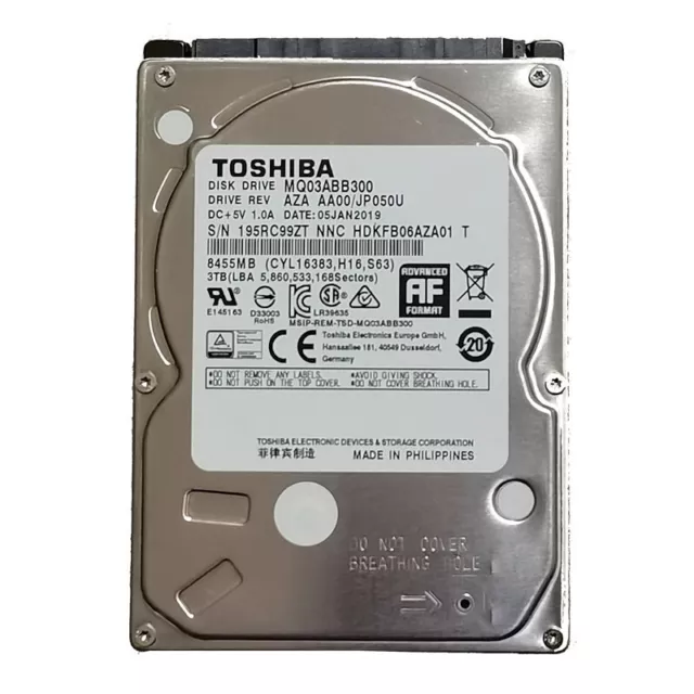 Toshiba 3TB MQ03ABB300 5400RPM 16MB SATA 2.5" Laptop HDD Hard Disk Drive -15mm