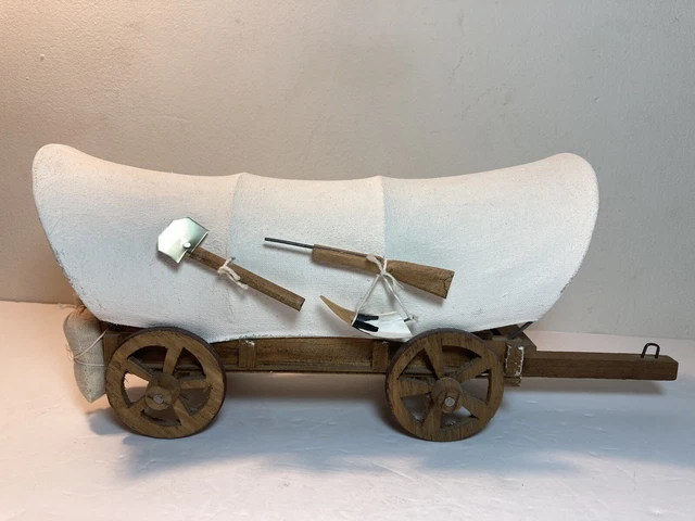 Vintage Folk Art Wood Covered Wagon Conestoga Wagon Western Decor 13.5”