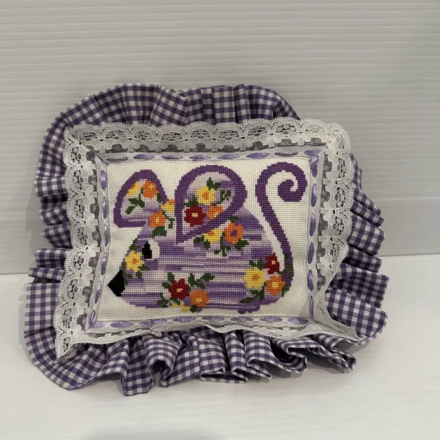Cross Stitch Cushion Purple Mouse Pillow Kids Girl Doll Country Decor Embroidery