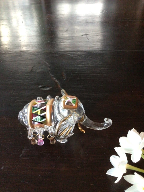 glass small painted elephant with beads glass small painted elephant with beads
