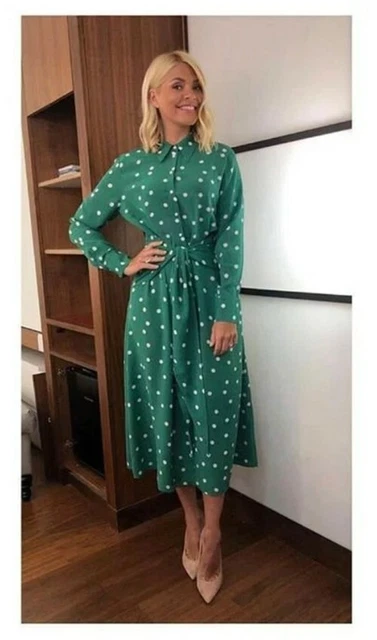 & OTHER STORIES Holly Green Polka Dot Spot button shirt tie Midi Dress 14  Bnwt 156.69 - PicClick UK