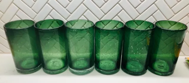 Highball Tumblers Artland Iris Set of 6 Green 17 oz Handblown Bubble Glass NEW