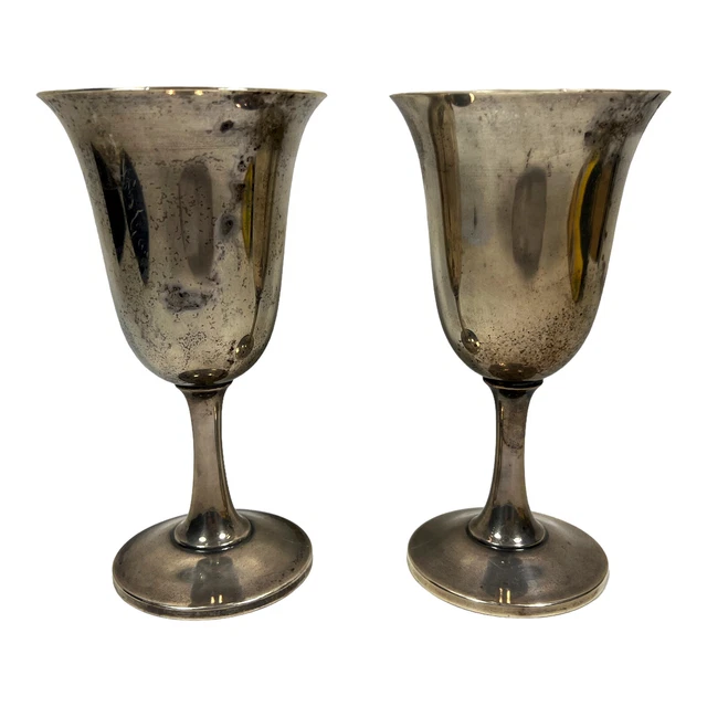Lot of 2 Antique Wallace 925 Sterling Silver #14 7" Water Wine Goblets 363.5G