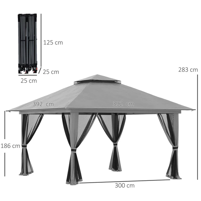 Outsunny Faltpavillon 4 x 4 m, Gartenpavillon mit 4 Netzwänden, UV-Schutz Grau 4