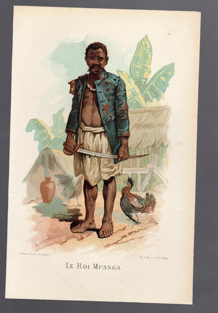 GRAVURE COULEUR XIXe ROI MPANGA Type africain Congo belge  Engraving african
