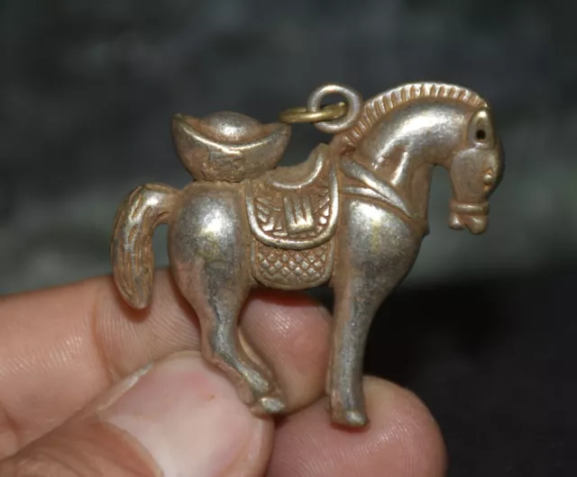 1.8 "marque Chine argent Feng Shui zodiaque cheval statue pendentif amulette