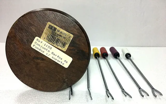 Tenedores de fondue de acero inoxidable y madera con soporte conjunto de 6 vintage conjunto de Garfos