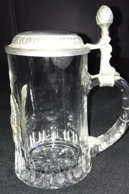 Glas Bierkrug * Ca. 18,5 cm *  Zinndeckel und Zinnfasan * Traditionskrug * Alt 2
