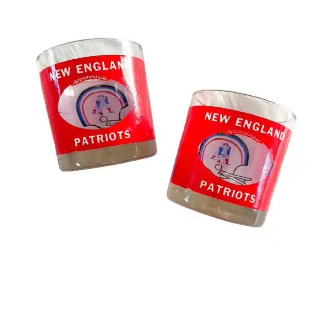New England Patriots Collectible NFL Whiskey Glasses Vintage Set of 2 Houze Art