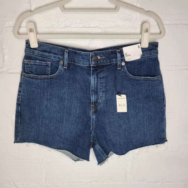 Express Women's Size 8 Jean Shorts Midi High Rise Cut Off