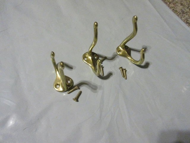 3 Matching  Metal Brass Finish Hat Or Coat Hooks Complete