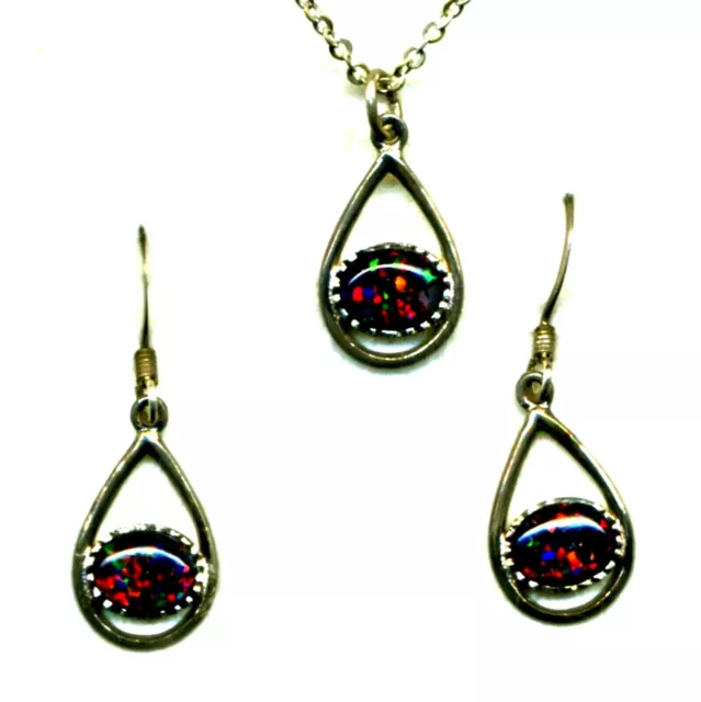 OPAL PENDANT & EARRING SET,  solid 925 silver, 8 x 6 OPAL Cabochon