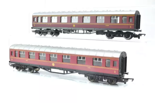 Hornby OO Gauge - R474/R4061 LMS Composite Coaches, LMS Maroon - Boxed