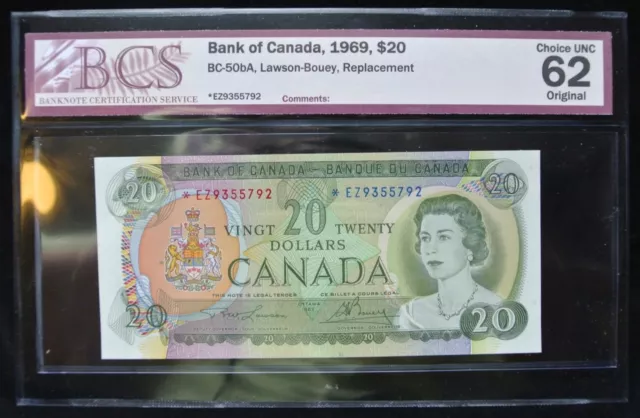 BANK OF CANADA 1969 $20 Replacement NOTE - Choice UNC - Prefix *EZ - MS-62