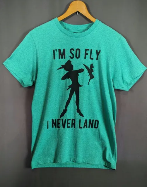DISNEY PETER PAN T Shirt Mens I'm So Fly I Never Land Graphic Green ...