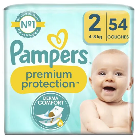 LOT DE 2 - PAMPERS - Premium Protection Taille 2 (4Kg-8Kg) Couches Bébé - paquet
