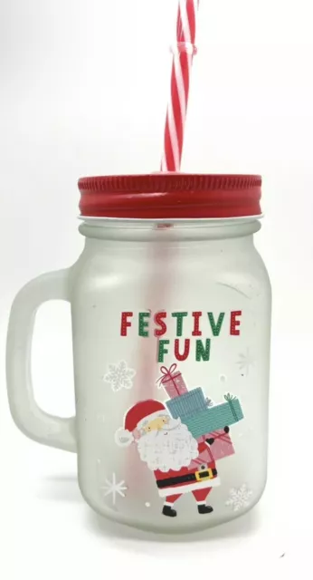 Christmas Character Novelty Santa Mason Glass Drinking Juice Jar with Straw