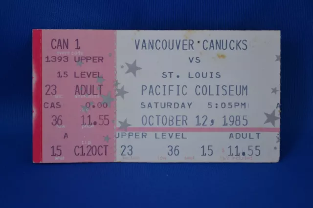Vancouver Canucks vs St. Louis Blues October 12, 1985 Ticket stub Cam Neely goal