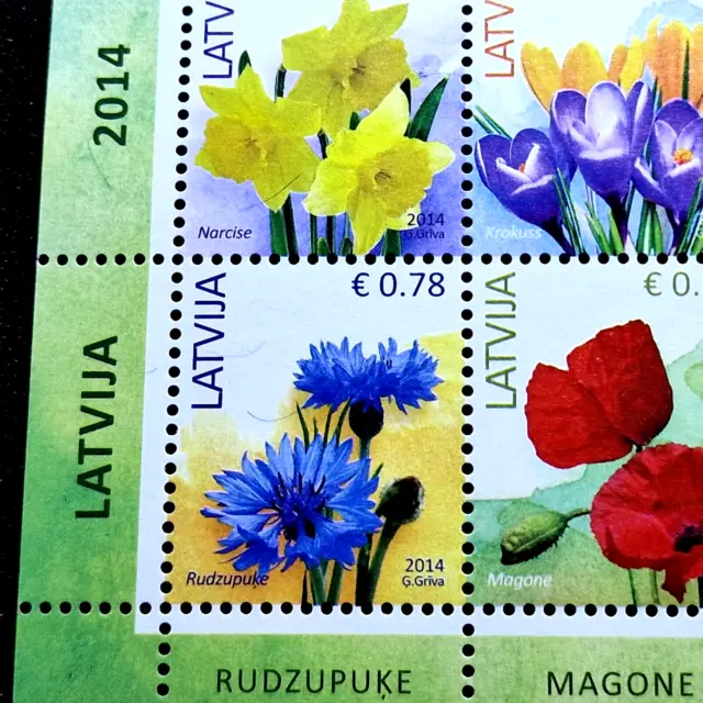 Latvia 2014 - Flowers - MNH - Scott $11.50 - First Euro Stamps in LV 3