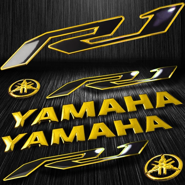 8" 3D Logo Decal+5-3/4" Emblem Sticker YZF-R1/R1S/R1M 2-Tone Black/Chromed Gold
