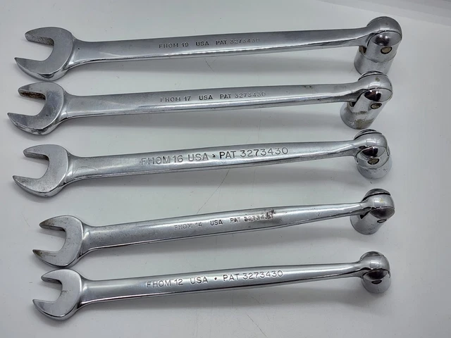 SNAP-ON TOOLS 5pcs Metric 12pt Flex Head Open End Wrenches FHOM12 to FHOM19 USA