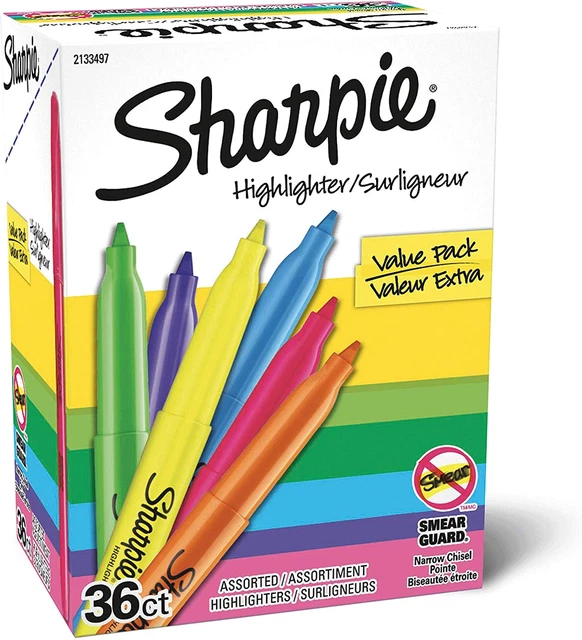 Pocket Highlighters, Narrow Chisel Tip, Assorted Fluorescent Colors, Value Pack,