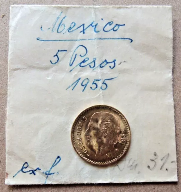 5 Pesos Gold - münze Mexiko 1955 Cinco Pesos  vz