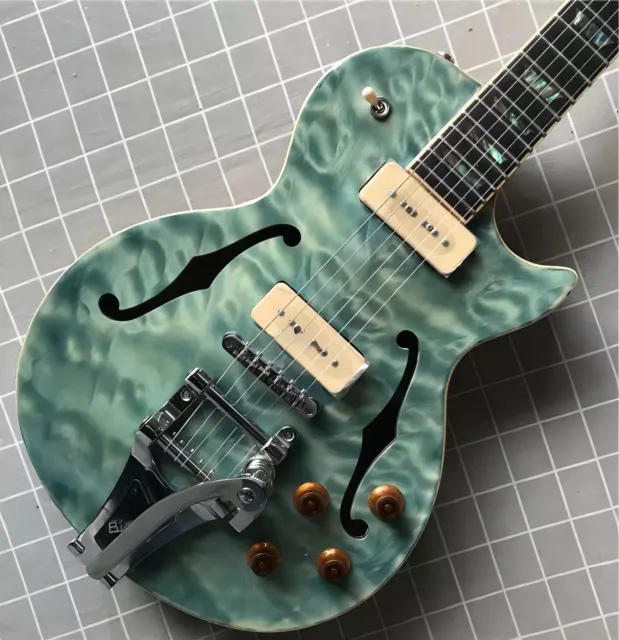 Customized Classic Green FHole Electric Guitar Jazz P90 Pickup Ebony Fingerboard