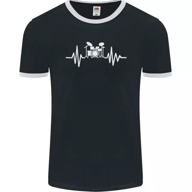 Drum Kit Pulse ECG Drum Drummer Drumming Mens Ringer T-Shirt FotL
