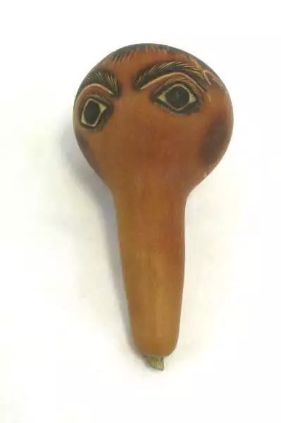 4.5" Tall Painted And Carved Face Peruvian Gourd Signed Evaristo Medina