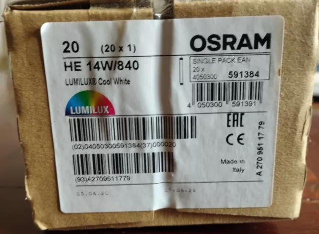 20 Tubes fluorescents - OSRAM HE 14W/840 - Neuf