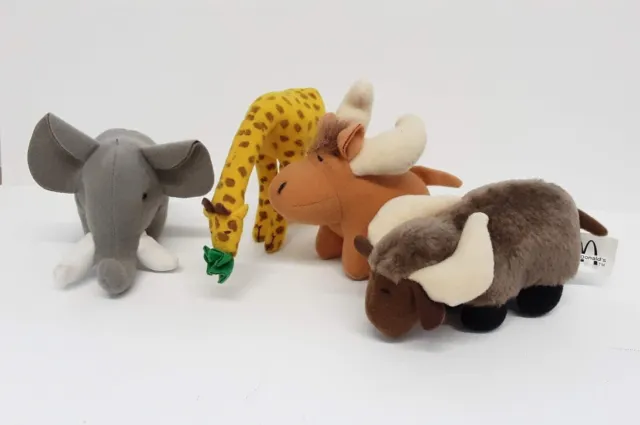 4 x  Vintage 1997 McDonalds Endangered Species Toys Moose Bison Elephant Giraffe
