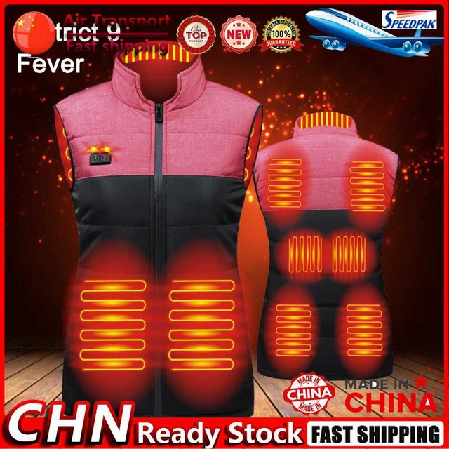 9 Areas Heated Vest Fashion Heated Coat for Skiing Hiking Camping (Red M) Fr