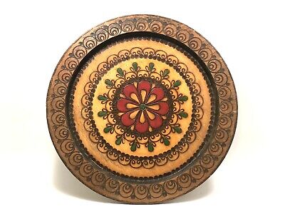 Vintage Decorative Wooden Plate Wall Hanging Hand Carved Painted Large Mandala