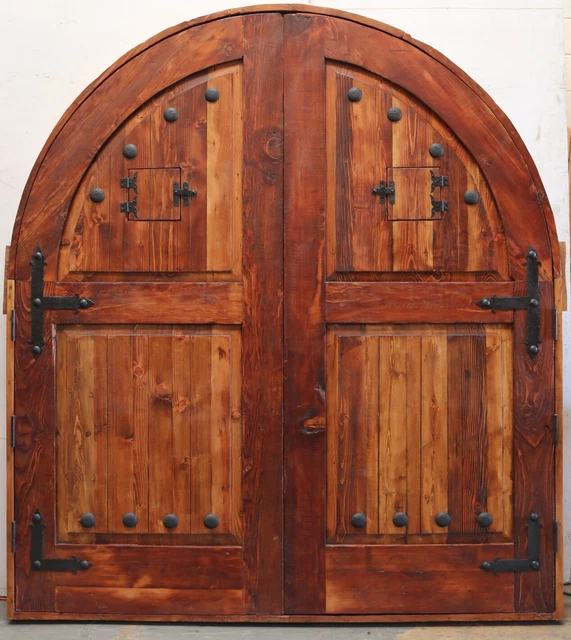 Rustic reclaimed solid lumber Double door wine room castle storybook w/ hardware 2