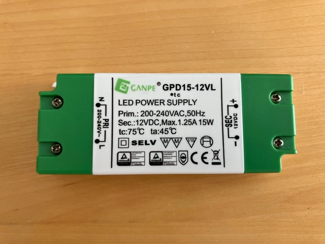 LED Trafo 12V 15W 1.25A - Ultra Flach 230V Auf 12V Netzteil