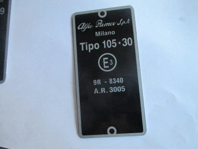 Plaque Signalétique Alfa Romeo Type 105 - Pour Giulia, Duetto, Spider 1600