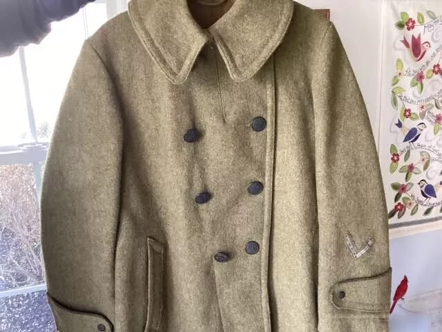 ORIGINAL WWI M1917 WOOL OVERCOAT Soldier Signed And Dog Tag #!