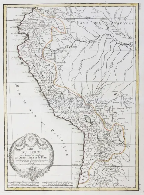 Peru South America Amerika Südamerika carte map Karte engraving Bonne 1780