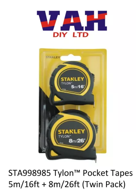Stanley Tools STA998985 Tylon™ Pocket Tapes 5m/16ft + 8m/26ft (Twin Pack)