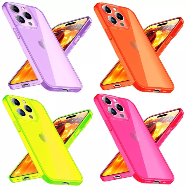 Hülle Neon Klar für iPhone 15 Pro Bunt Leuchtend Silikon Handyhülle Schutz Cover