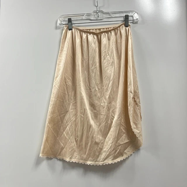 Warner's Women's Beige Elastic Waist Lace Trim Pull On Half Slip Skirt Size M