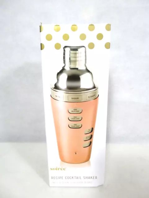 Cocktail Shaker Soiree 8 Recipe Copper/Stainless Steel Boxed New.