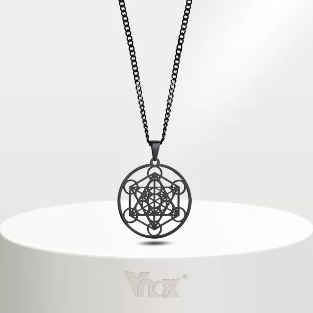 Vnox Metatron Cube Talisman Archangel Pendant Necklace Sacred Geometry Amulet