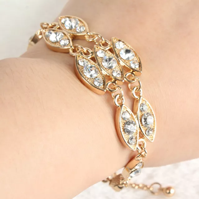 Women Flower Crystal Gold Plated Cuff Bracelet Bangle Jewelry Fashion Charm Gift
